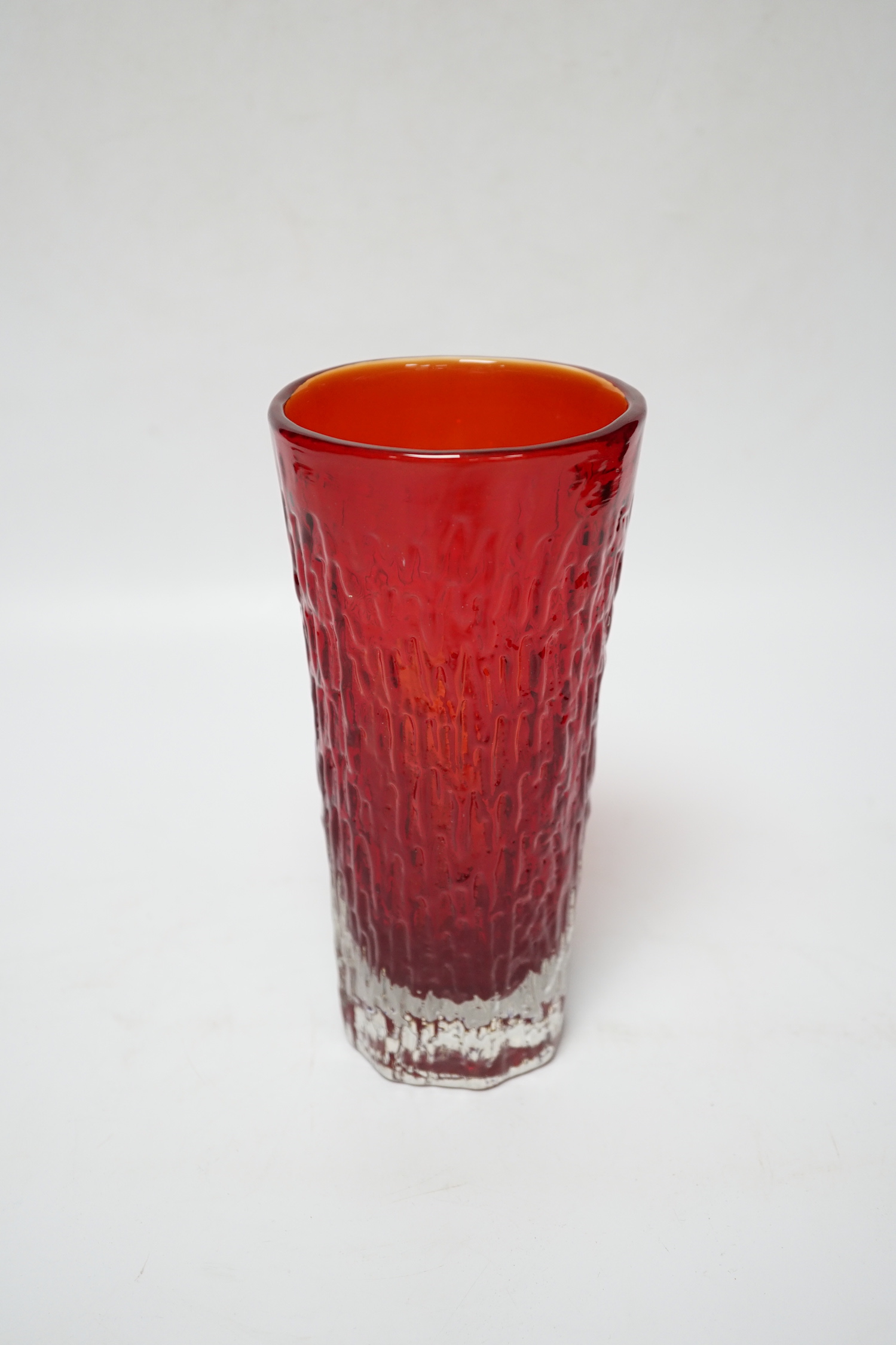 Geoffrey Baxter for Whitefriars, a ruby red cooling tower vase, 18cm high